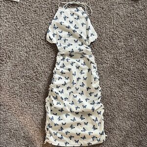 REVOLVE White Butterfly Print Backless Halter Dress